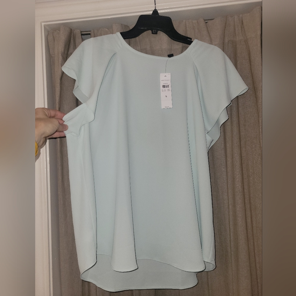 Ann Taylor Soft Blue Ruffle Sleeve Blouse